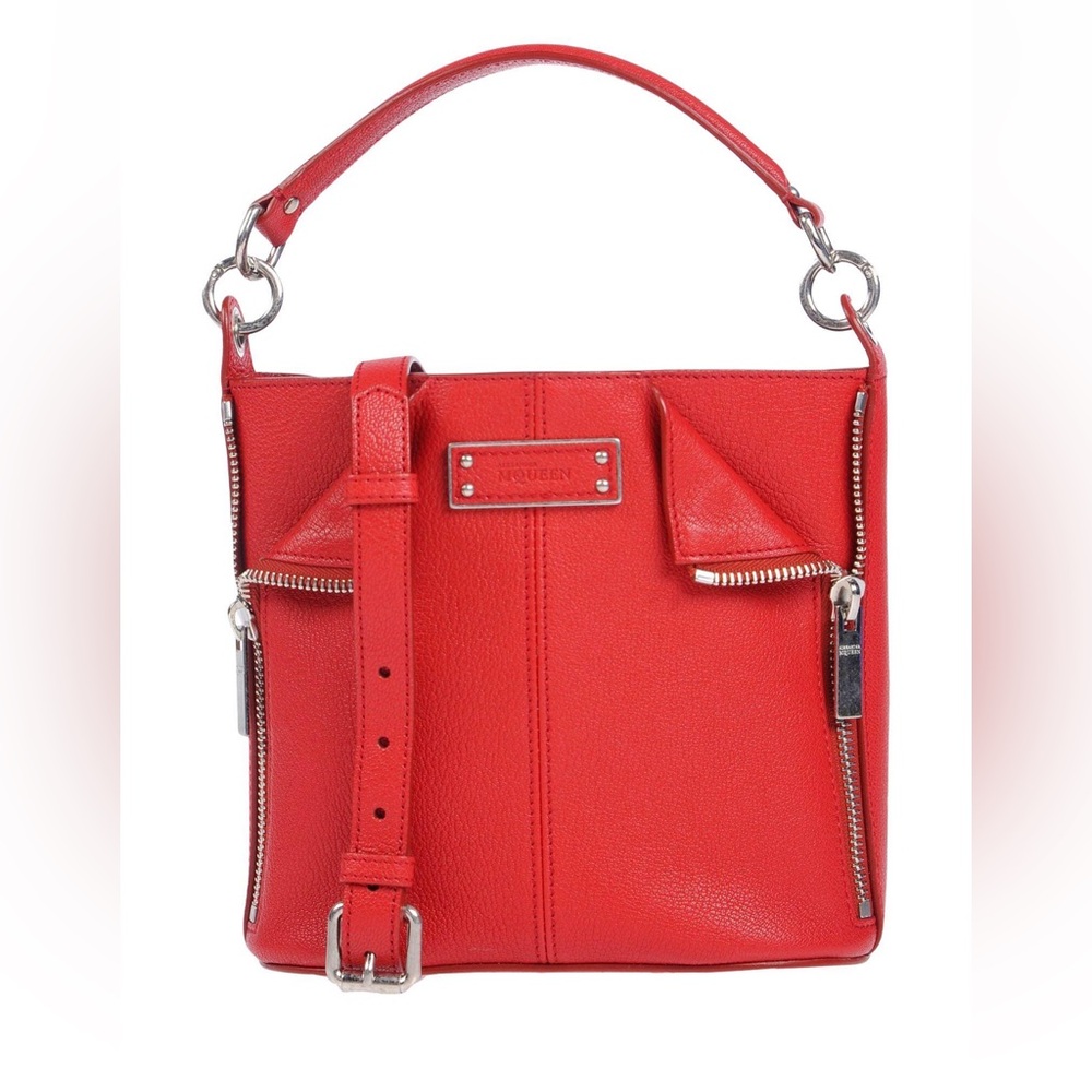 ALEXANDER McQUEEN Red Leather Crossbody Bucket Bag - Picture 1 of 16